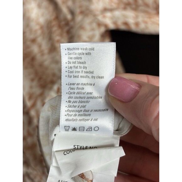 Paige Sayven Blouse Cream Bronze Rust Ecru Melon Animal Print Large Button Down - Picture 6 of 11